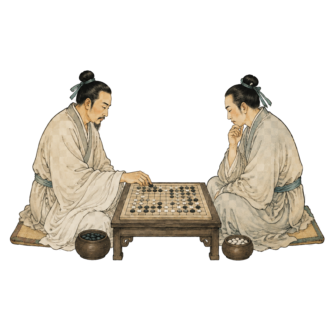 对弈人物小景